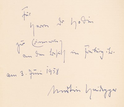 Lot 657 - Heidegger (Martin). Identität und Differenz, presentation copy, 1957