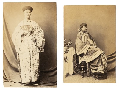 Lot 34 - China. A pair of unmounted carte-de-visite-size photographs of Chang the Giant and his wife, 1868