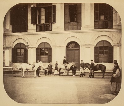 Lot 49 - China. Horses and riders with Chinese attendants in front of a shuttered stone house, c. 1870s