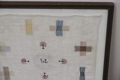 Lot 183 - Sampler. An 18th century darning sampler, 1781