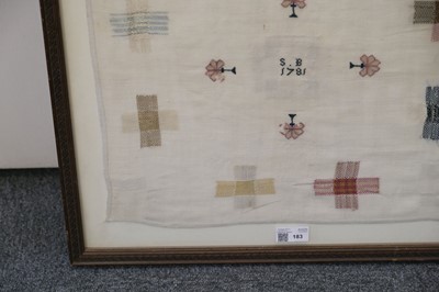 Lot 183 - Sampler. An 18th century darning sampler, 1781