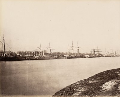 Lot 56 - China. River view with ships in the background, Tientsin [Tianjin], c. 1870s, albumen print
