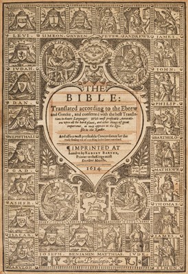 Lot 267 - Bible [English]. The Bible: Translated according to the Ebrew and Greeke..., 1614