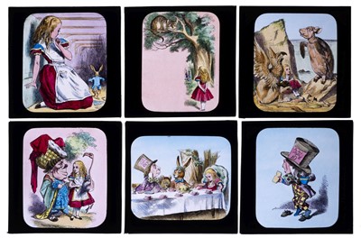Lot 219 - Magic Lantern Slides. A set(?) of 41 numbered lithographic illustrations for Alice in Wonderland