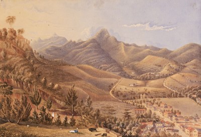 Lot 325 - Colonial School, An view of a Jamaican hill fort town, watercolour