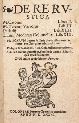 Lot 254 - Cato (Marcus Porcius, Barrow, Marcus Terentius, Palladiius & Columeaa). De Re Rustica, 1536