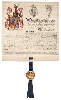 Lot 240 - Irish Grant of Arms. Manuscript Grant of arms issued to Charles Wybrants Higginbotham, 30 January 1900