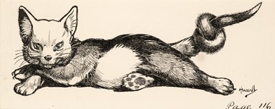 Lot 500 - Hassall (John, 1868-1948). Cat with Knot in Tail, pen and ink