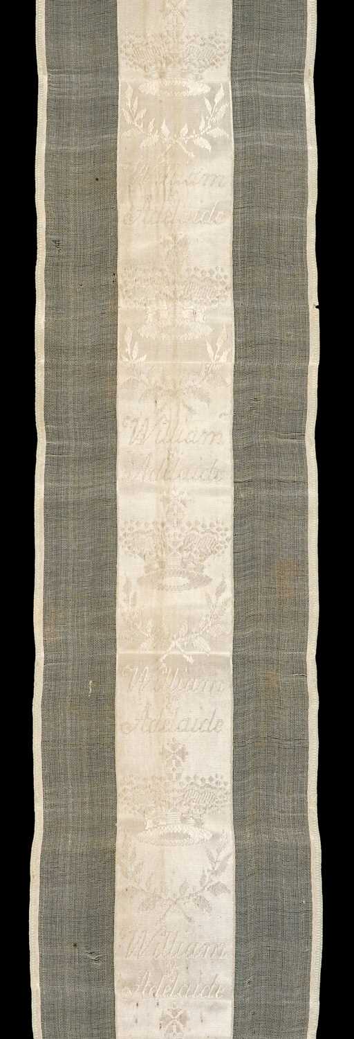 Lot 195 - William IV (King of Great Britain). A rare length of commemorative coronation ribbon, 1831