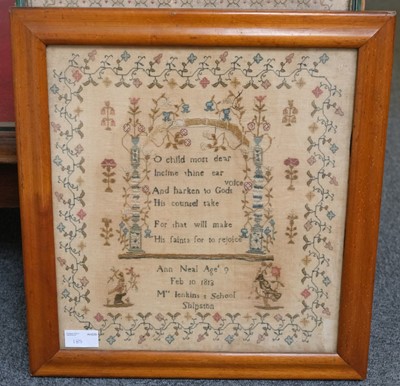 Lot 185 - Samplers. A needlework picture by Elizabeth Lucas, early 19th century, plus 2 others