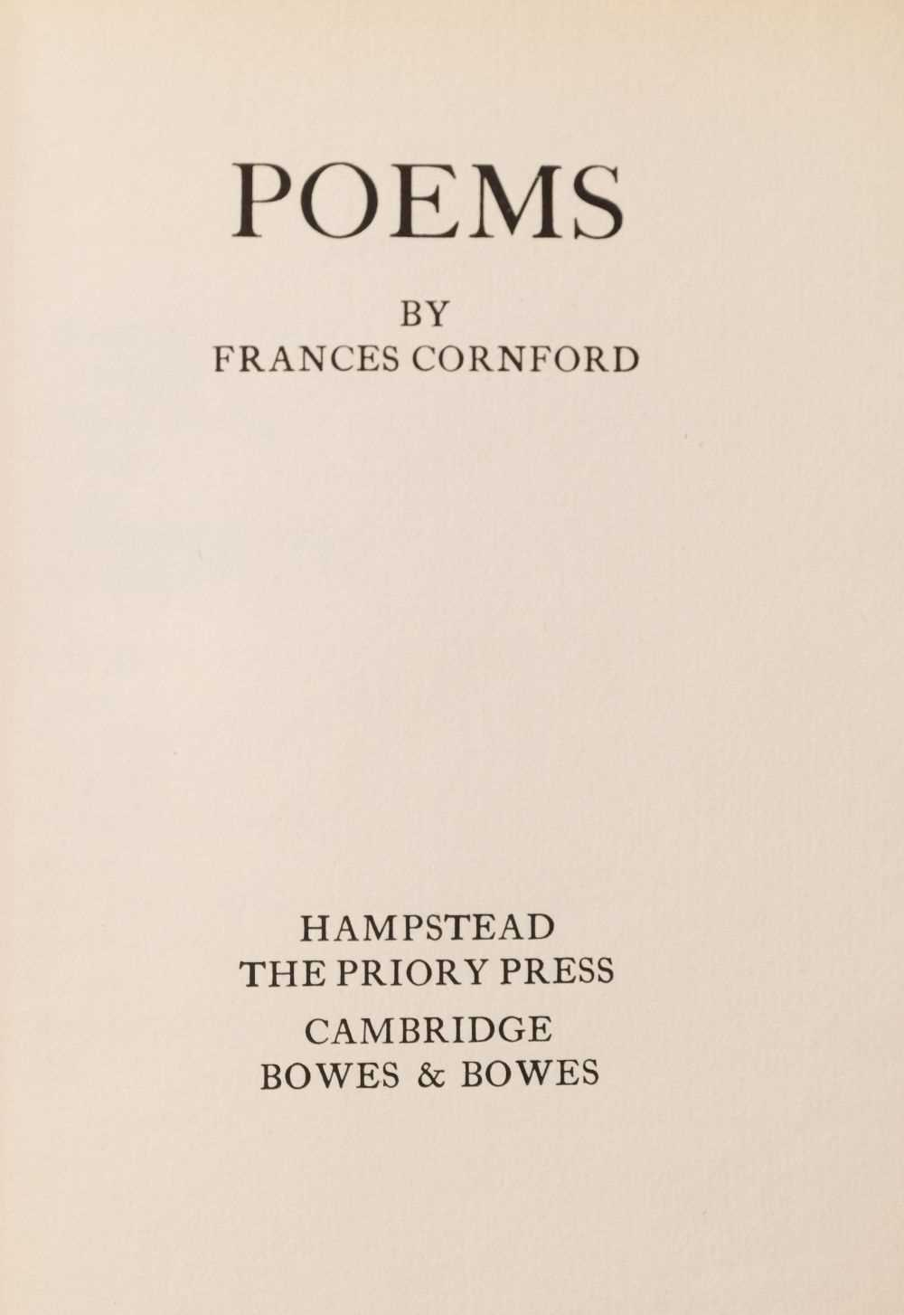 Lot 341 - Cornford (Frances).  Poems, 1st ed., Hampstead: The Priory Press; Cambridge: Bowes & Bowes, [1910]