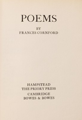 Lot 341 - Cornford (Frances).  Poems, 1st ed., Hampstead: The Priory Press; Cambridge: Bowes & Bowes, [1910]