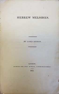 Lot 305 - Byron (George Gordon 'Lord'). Hebrew Melodies, 1st edition, London: printed for John Murray, 1815
