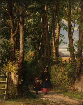 Lot 277 - Leslie (Charles Robert, 1794-1859, attributed). Figures walking on a country path, oil on panel