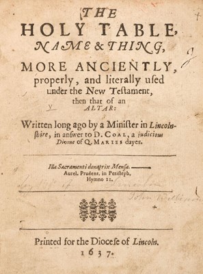 Lot 272 - Williams (John). The Holy Table, Name & Thing, 1637