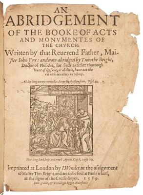 Lot 261 - Foxe (John). An Abridgement of the Booke of Acts and Monumentes of the Church, 1589