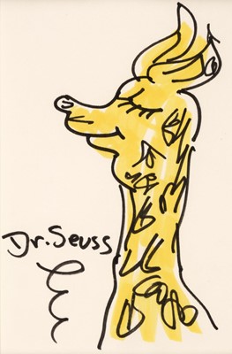 Lot 522 - Geisel (Theodor Seuss, 'Dr. Seuss', 1904-1991), Head of a yellow animal, pen and ink