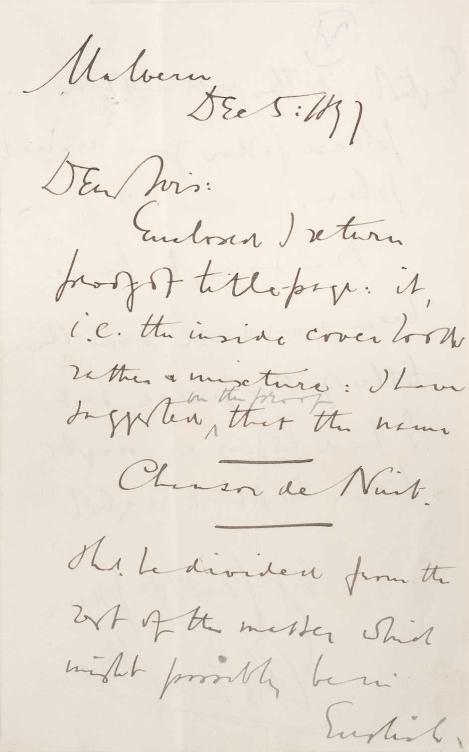 Lot 232 - Elgar (Edward, 1857-1934). Autograph letter, 1897