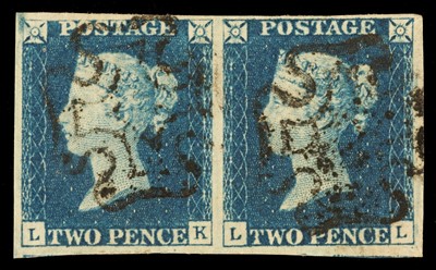 Lot 185 - Stamps. Great Britain, 1840 2d blue, horizontal pair (LK/LL) / Great Britain. 1855 Q. V. 1D