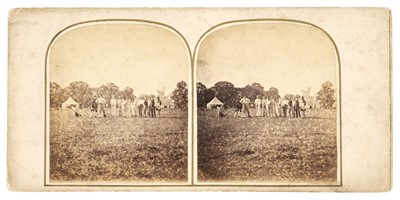 Lot 154 - Cricket Match Stereoview. An early stereoview of 15 cricketers and officials