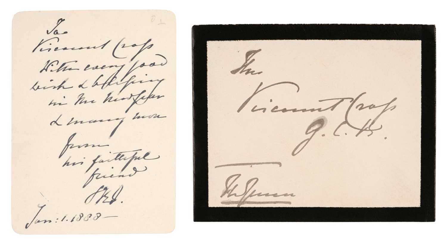 Lot 215 - Victoria (1819-1901). Autograph New Year's card signed, 'VRI', 1 January 1888