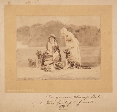 Lot 211 - Victoria (1819-1901). Portrait of Queen Victoria & Princess Beatrice with their four dogs