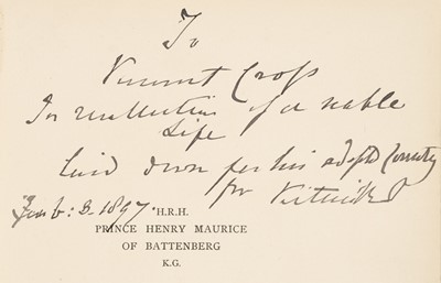 Lot 213 - Victoria (1819-1901). HRH Prince Henry Maurice of Battenberg K.G., A Memoir by Rowland E. Prothero