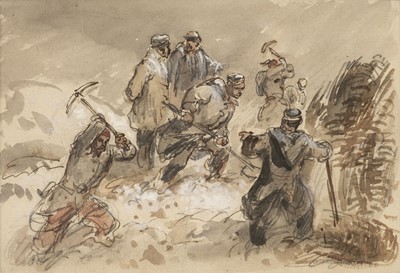 Lot 33 - Guys (Constantin, 1802-1892). Zouave Entrenching Party in Storm, Crimea, 1854