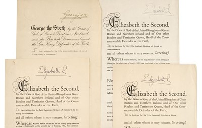 Lot 244 - Royal pardon. A group of 4 royal pardons signed by King George VI & Queen Elizabeth II, 1947-62