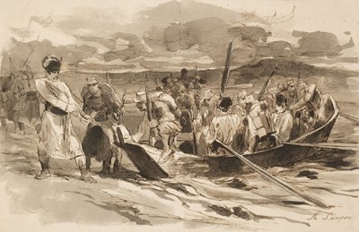 Lot 311 - Lançon (Auguste,1836-1887). Romanian Infantry crossing a River by Night, circa 1878