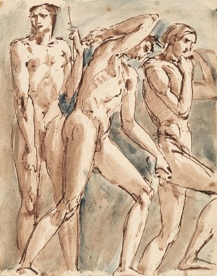 Lot 305 - Etty (William, York 1787-1849). Three Male Nudes, & Study of a Warrior
