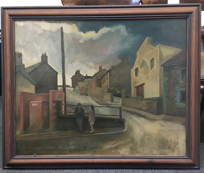 Lot 457 - Chapman (George, 1908-1994). Rhondda street scene, oil