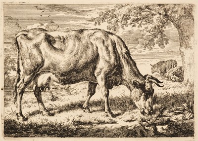 Lot 218 - Van de Velde (Adriaen, 1636-1672). Grazing cow with two Sheep, 1670