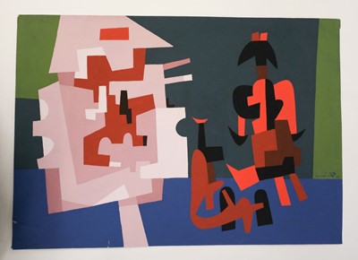 Lot 429 - Milner (Allan, 1910-1984). Composition in Pink, Red and Black on Blue, Green and Grey