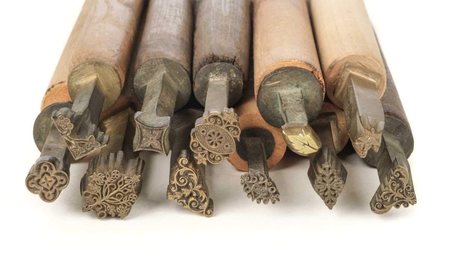 Lot 495 - Decorative finishing tools. 37 brass decorative finishing tools