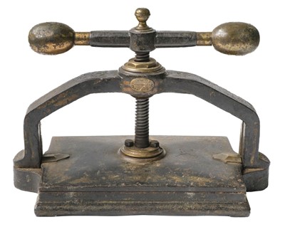 Lot 476 - Book press.  A Victorian cast iron book press by E.J. Wright & Co.