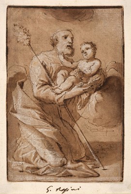 Lot 244 - Nasini (Giuseppe Nicola, 1657-1736). Saint Joseph with the Christ Child, pen, brown ink and wash