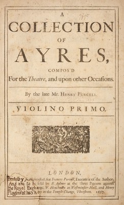 Lot 299 - Purcell (Henry, 1659-1695). A Collection of Ayres, Compos'd For the Theatre, 1697