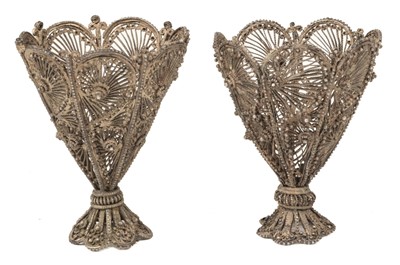 Lot 52 - Ottoman Empire. A pair of white metal zarfs (cup holders)
