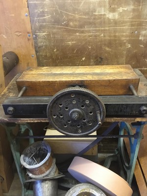 Lot 65 - Bookbinding equipment and accessories. Including a large laying press and pair of sewing frames etc.