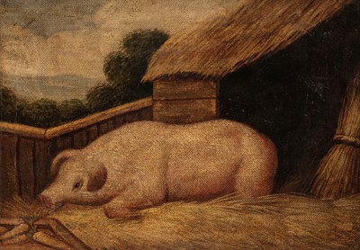 Lot 279 - Naive school. Pig in a sty, circa 1850