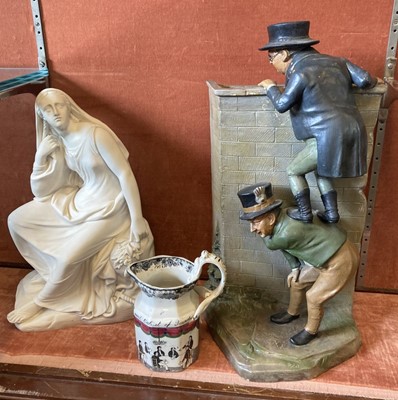 Lot 75 - Mr Pickwick. A large pottery vase modelled as Mr Pickwick climbing a wall