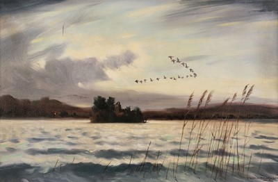 Lot 459 - Watkins-Pitchford (Denys, 1905-1990). Geese in Flight over a Loch