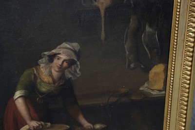 Lot 261 - Chardin (Jean Siméon, 1699-1779), Follower of. Kitchen Maid with Fish and Game, late 18th century