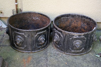 Lot 120 - Garden Planters. A pair of circular cast iron planters