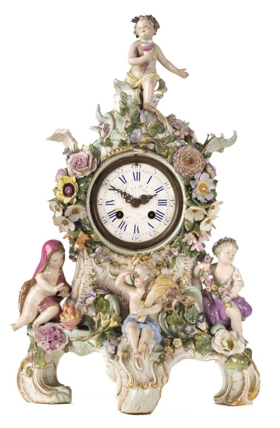 Lot 80 - Meissen Clock. A Meissen porcelain mantel
