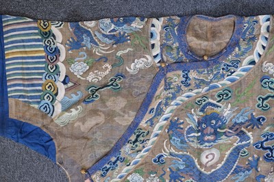 Lot 141 - Chinese Dragon Robe. A kesi silk nine-dragon robe, late Qing Dynasty