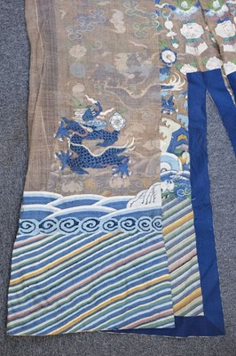 Lot 141 - Chinese Dragon Robe. A kesi silk nine-dragon robe, late Qing Dynasty