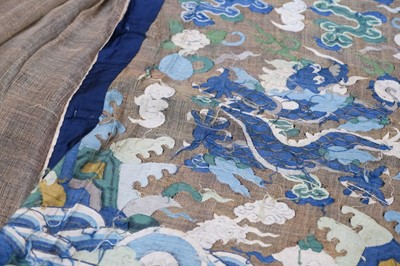 Lot 141 - Chinese Dragon Robe. A kesi silk nine-dragon robe, late Qing Dynasty