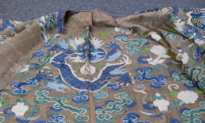 Lot 141 - Chinese Dragon Robe. A kesi silk nine-dragon robe, late Qing Dynasty